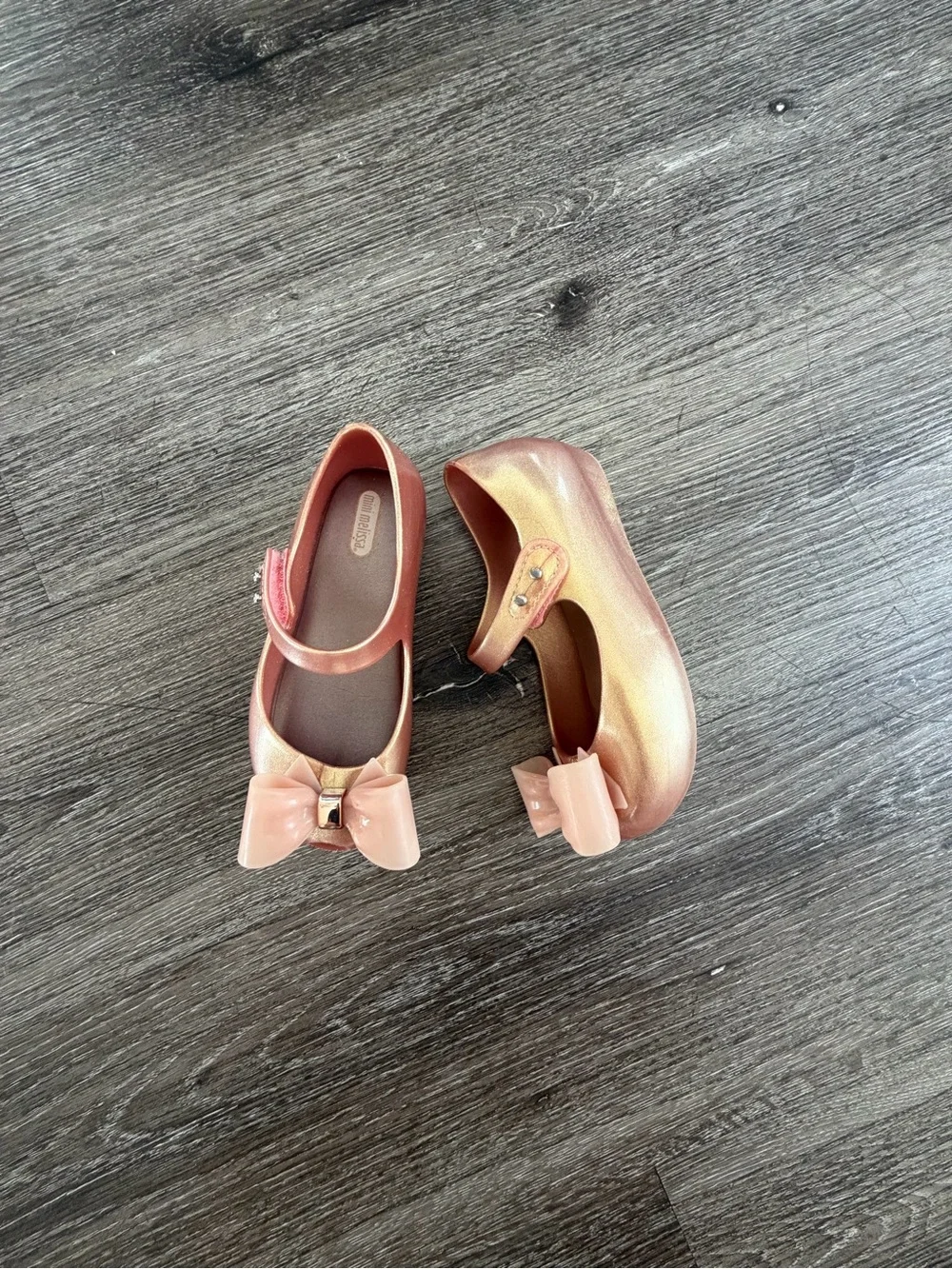 Mini Melissa Girls Rose Gold Mary Jane Flats with Bow